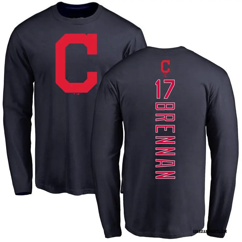 Men's Cleveland Guardians ＃17 Will Brennan Navy Backer Long Sleeve T-Shirt