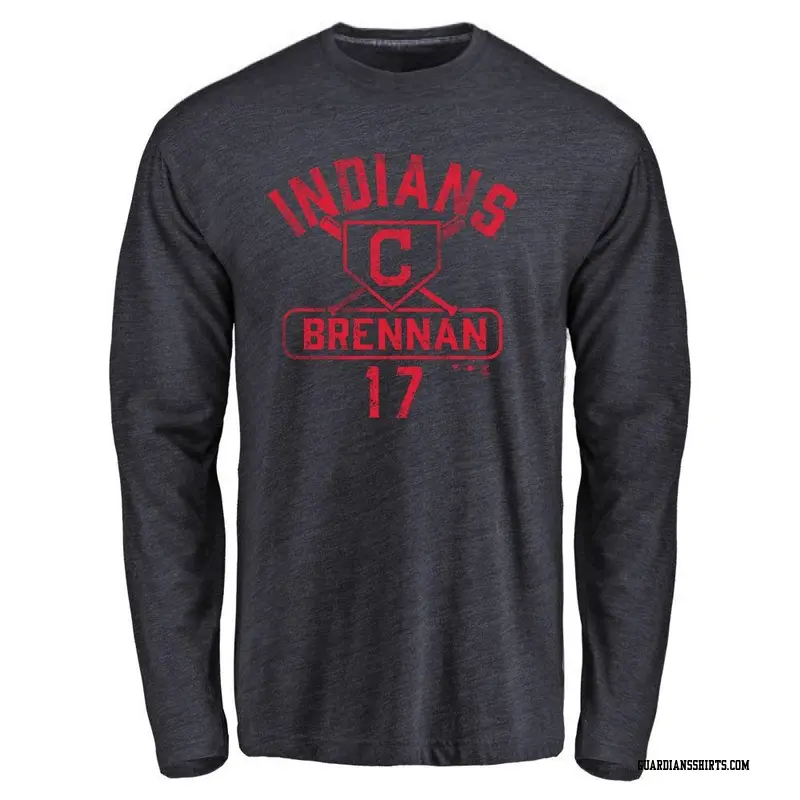 Men's Cleveland Guardians ＃17 Will Brennan Navy Branded Base Runner Long Sleeve T-Shirt