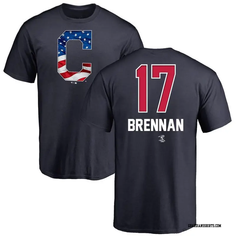 Men's Cleveland Guardians ＃17 Will Brennan Navy Branded Name and Number Banner Wave T-Shirt