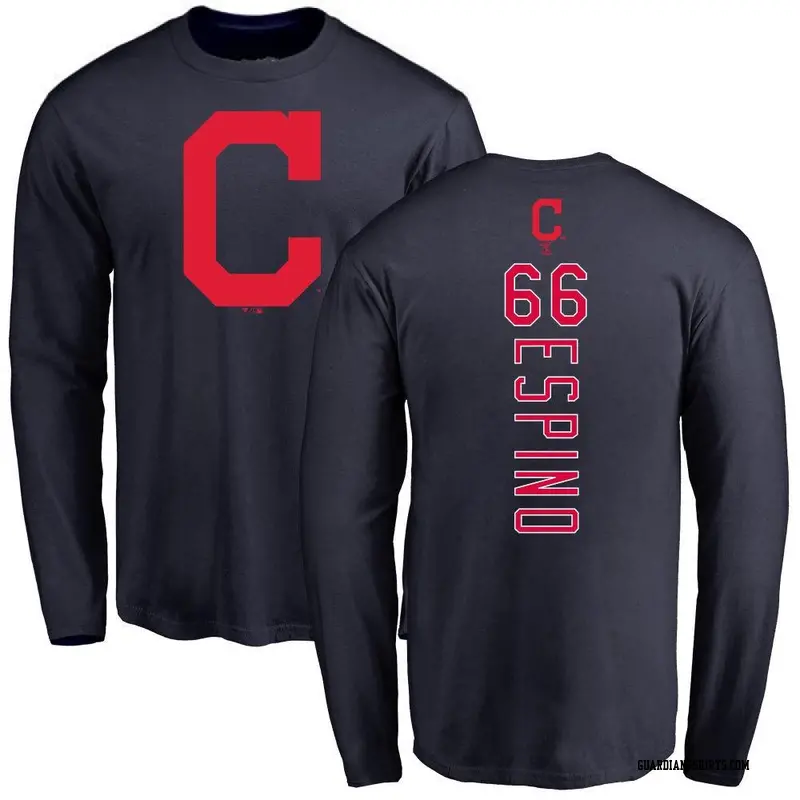 Men's Cleveland Guardians ＃66 Daniel Espino Navy Backer Long Sleeve T-Shirt