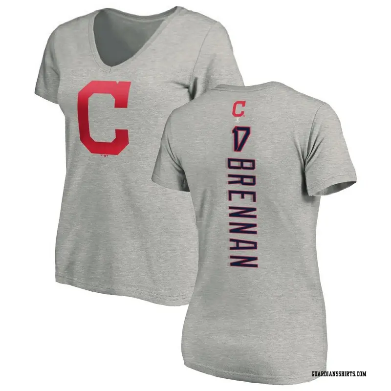 Women's Cleveland Guardians ＃17 Will Brennan Ash Backer Slim Fit T-Shirt