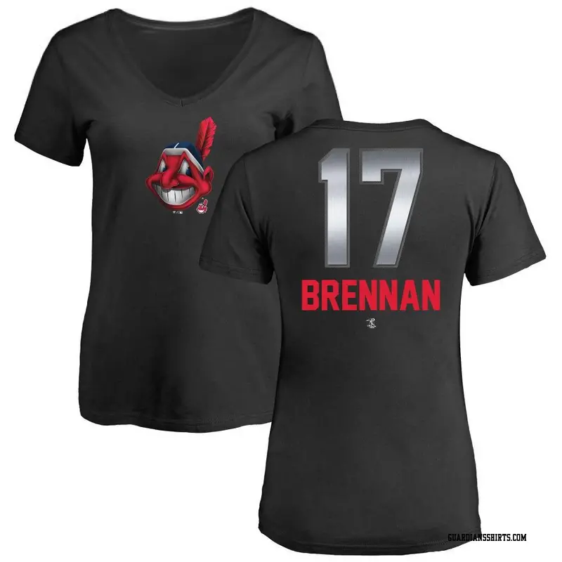 Women's Cleveland Guardians ＃17 Will Brennan Black Branded Midnight Mascot V-Neck T-Shirt