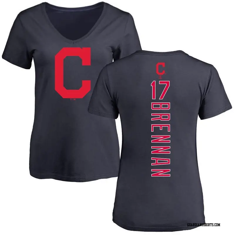 Women's Cleveland Guardians ＃17 Will Brennan Navy Backer Slim Fit T-Shirt