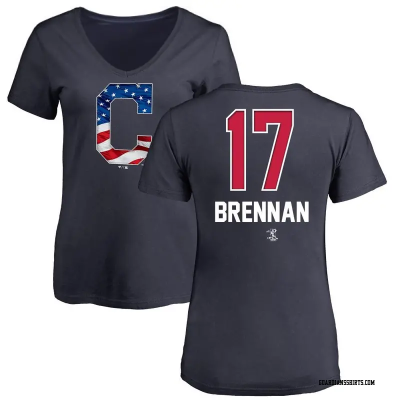 Women's Cleveland Guardians ＃17 Will Brennan Navy Branded Name and Number Banner Wave V-Neck T-Shirt