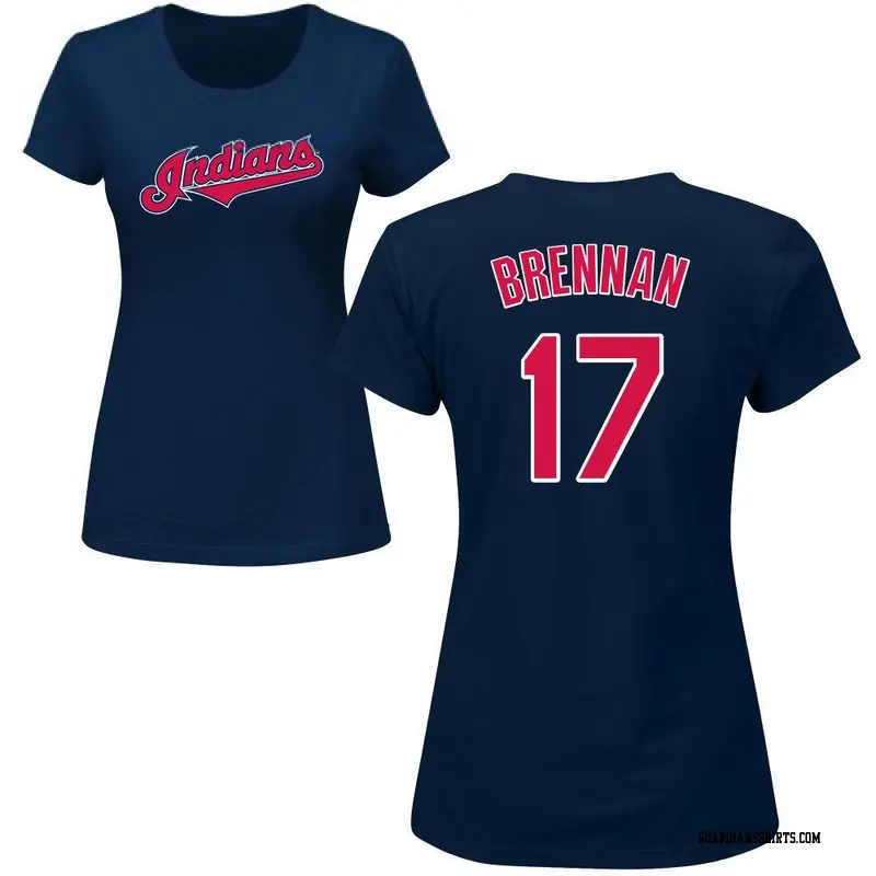 Women's Cleveland Guardians ＃17 Will Brennan Navy Roster Name & Number T-Shirt