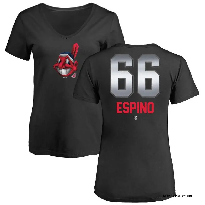 Women's Cleveland Guardians ＃66 Daniel Espino Black Midnight Mascot V-Neck T-Shirt