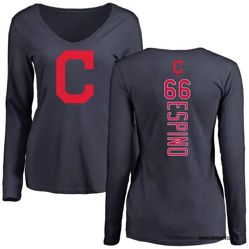 Women's Cleveland Guardians ＃66 Daniel Espino Navy Backer Slim Fit Long Sleeve T-Shirt