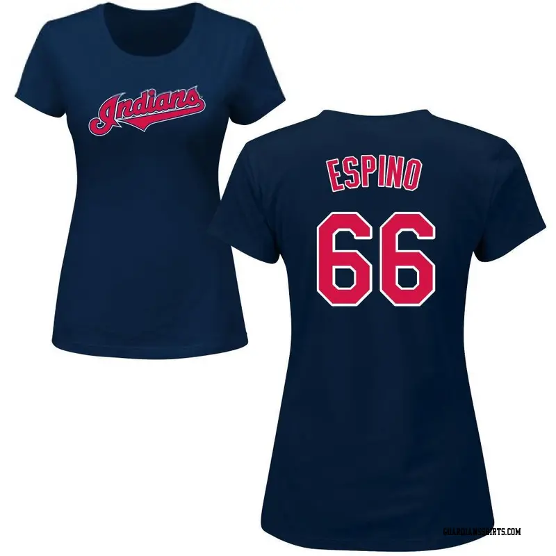 Women's Cleveland Guardians ＃66 Daniel Espino Navy Roster Name & Number T-Shirt