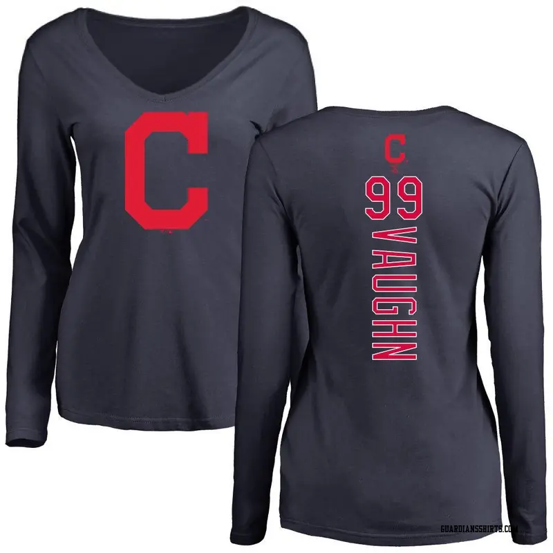 Women's Cleveland Guardians ＃99 Ricky Vaughn Navy Backer Slim Fit Long Sleeve T-Shirt